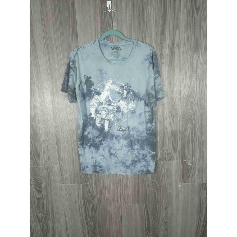 NASA Mens Tie Dye Astronaut Graphic T-Shirt Blue Grey Large Short Sleeve Tee